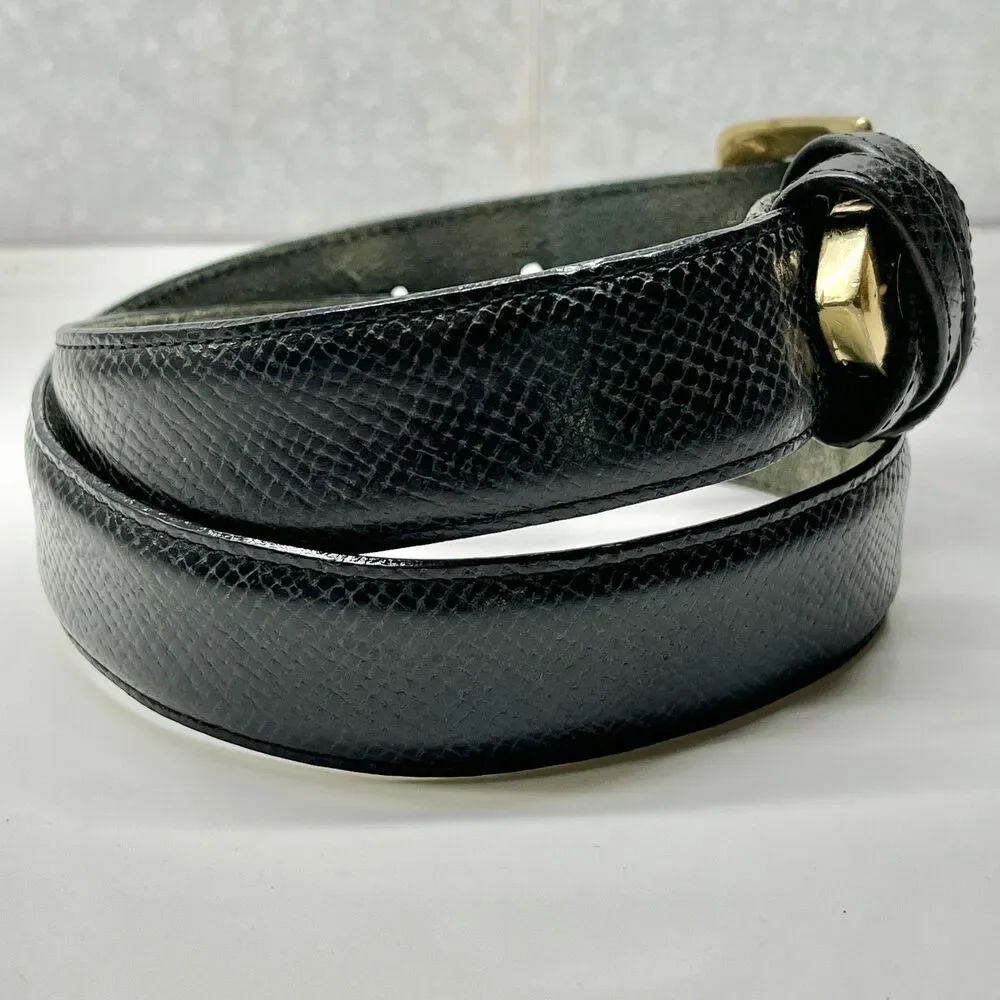 Vintage Black Faux Snakeskin Leather Brighton Womens Belt Size XS Small Brass